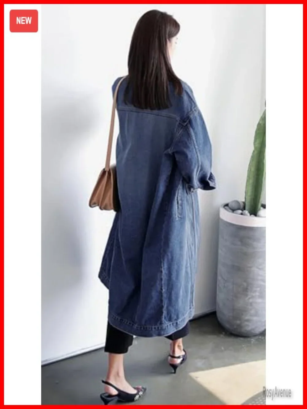 Long Sleeve Button Down Denim Trench Coat Plus Size Loose Jacket